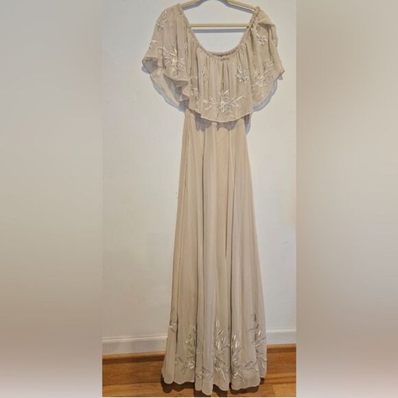 Brittany Dress from BHLDN with floral embroidery and delicate beading. - Picture 6 of 9